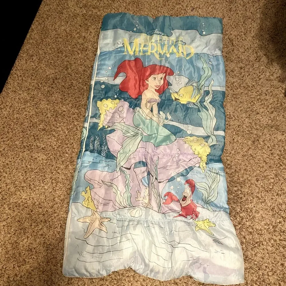 Vintage Disney Little Mermaid Sleeping Bag Ariel Princess 90s Kids Bedding